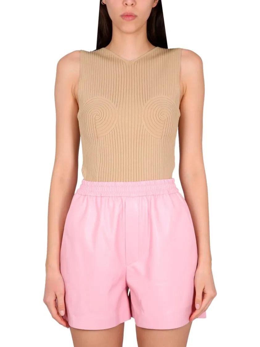 Thumbnail - Nanushka - Sleeveless V-Neck Ribbed Top - Größe L - beige