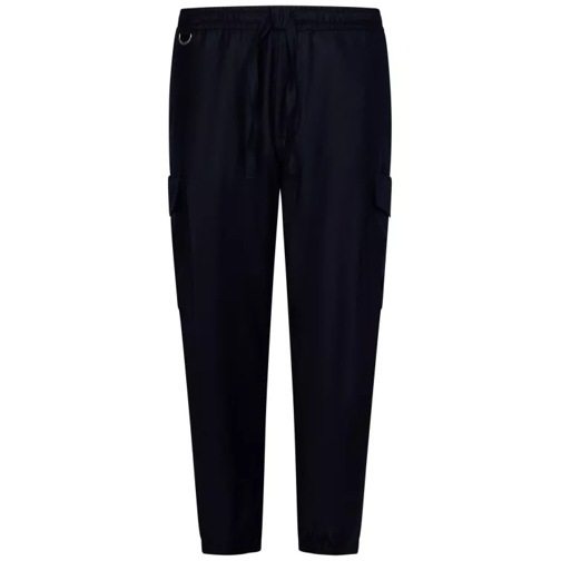 Low Brand Cropped Dark Navy Virgin Wool Flannel Cargo Blue Pantaloni cargo
