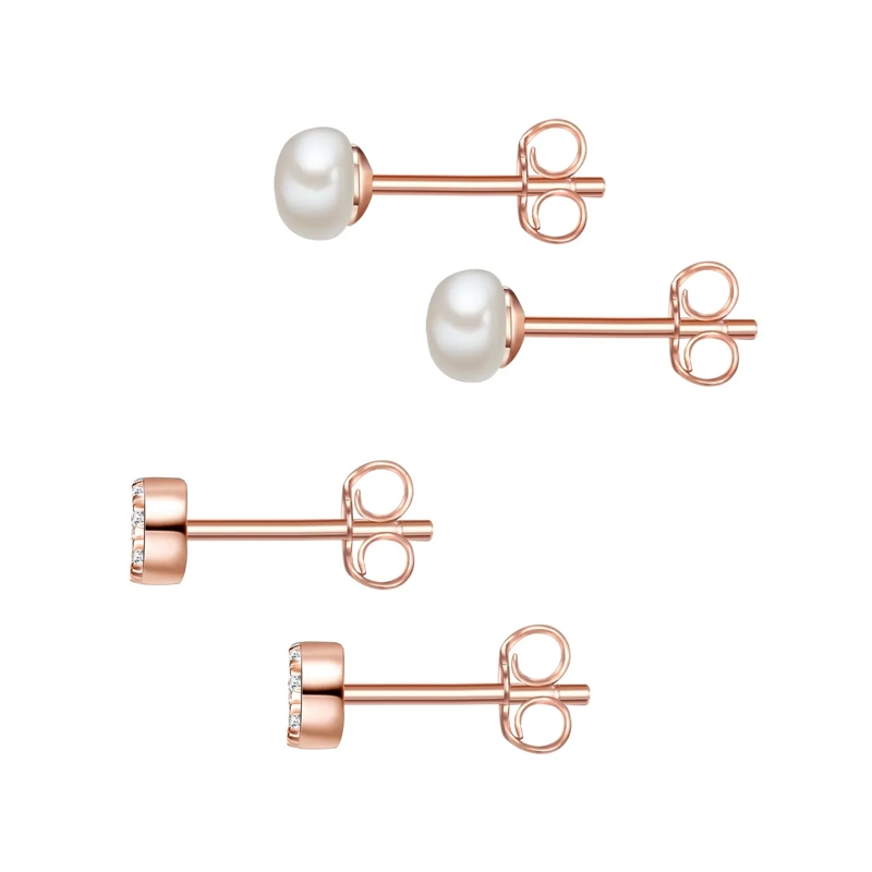 Glanzstücke München Ohrstecker Sterling Silber Ohrstecker Zirkonia Süßwasser-Zuch rosegold(Image 4)