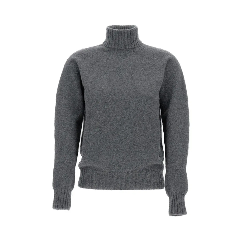 Drumohr Pull à col roulé Ribbed Turtleneck Wool Sweater Grey