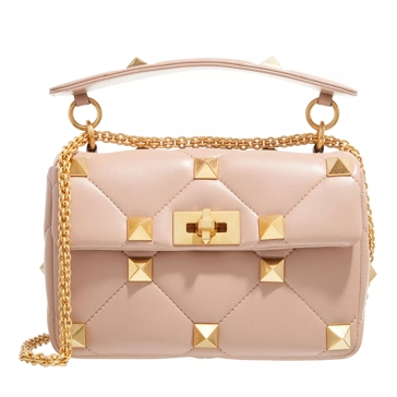 Valentino Small The Handle Roman Stud Lambskin Leather Crossbody Bag Rose Cannelle