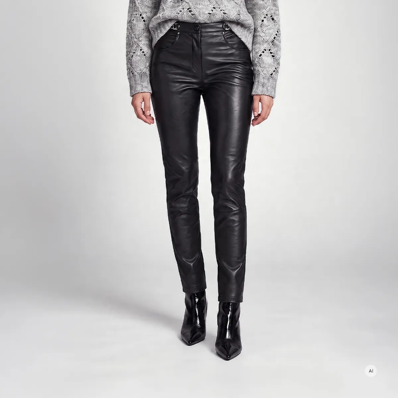 Marc Aurel Lederhose Faux Leather Hose mit Metalldetails schwarz(Image 3)