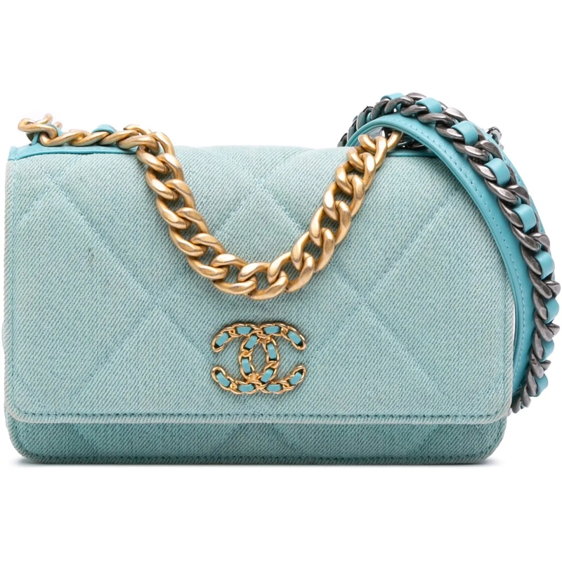 Chanel Sac à bandoulière Denim 19 Wallet on Chain blau