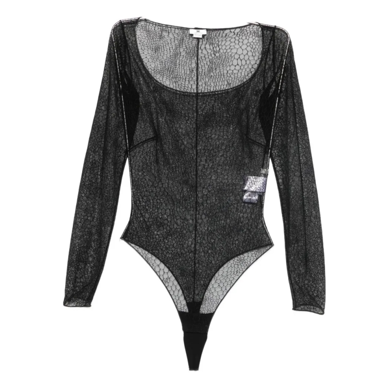 Elisabetta Franchi  Sheer Black Bodysuit With Subtle Hexagonal Mesh Black