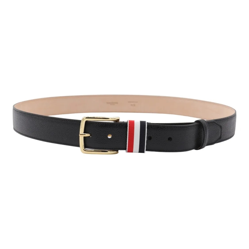 Thom Browne Ceinture Textured Black Leather Belt With Gold-Tone Buckle Black