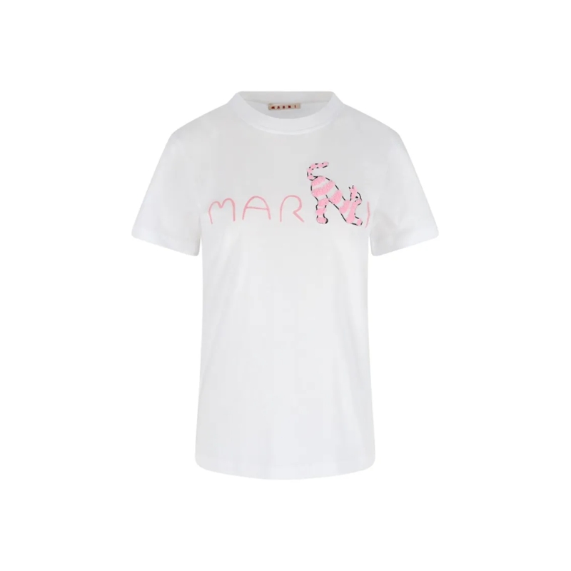 Marni T-Shirt "Animal Aphabet" Logo T-Shirt In White Cotton White