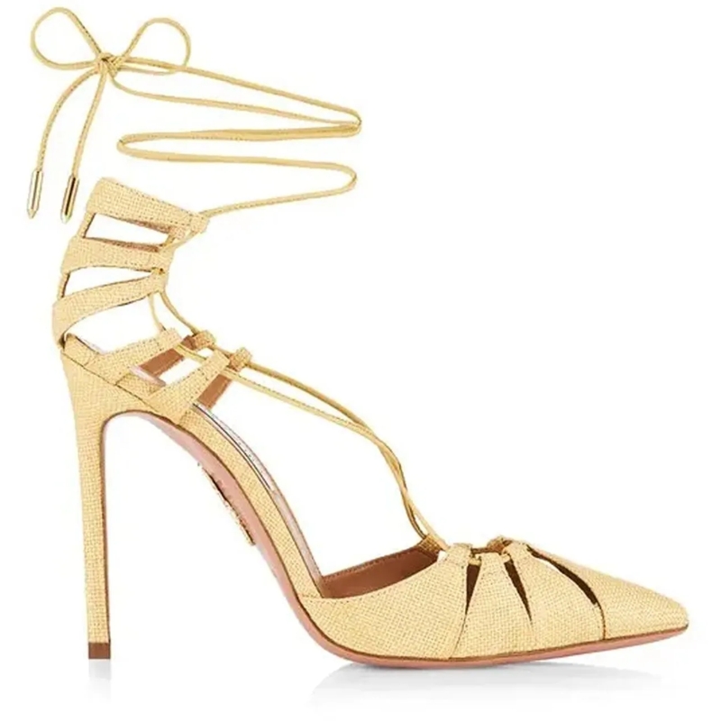 Aquazzura T-shirt Aquazzurra Bellissima Woven Raffia Stiletto Sandal gelb
