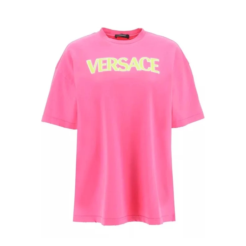 Versace Legeres Oberteil Pink Cotton Logo Top Pink