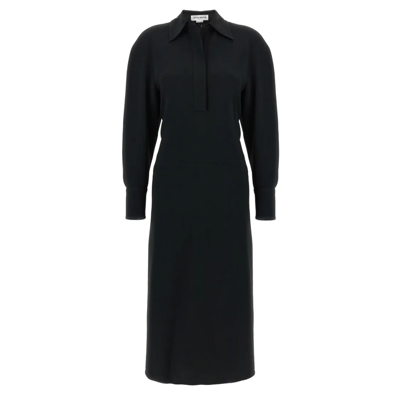 Victoria Beckham Maxi-jurk Long Sleeve Polo Collar Midi' Dress Schwarz