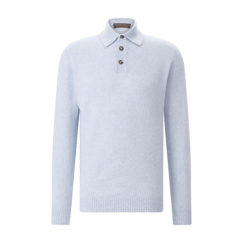 FILIPPO DE LAURENTIIS Polo Pullover aus Kaschmir-Seide-Mix weiß
