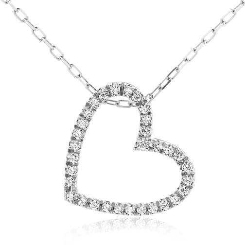 DIAMADA 0.17ct Diamond Heart Pendant  18KT White Gold Medium Necklace