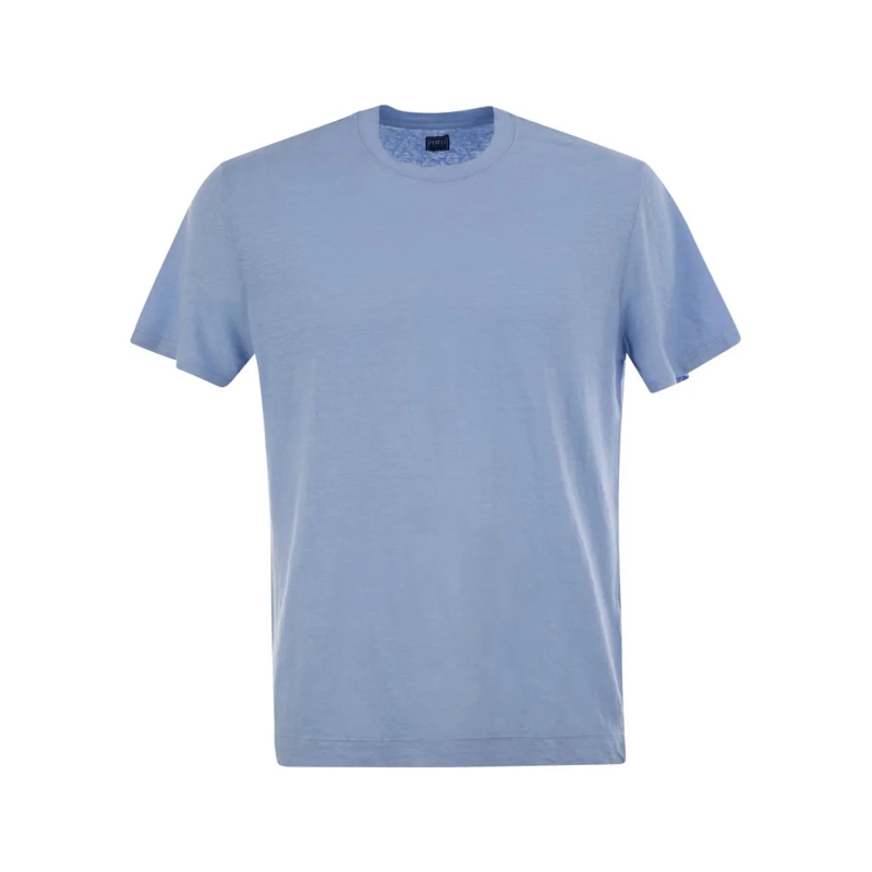 Fedeli T-shirt Stretch Linen Short-Sleeved T-Shirt Blue