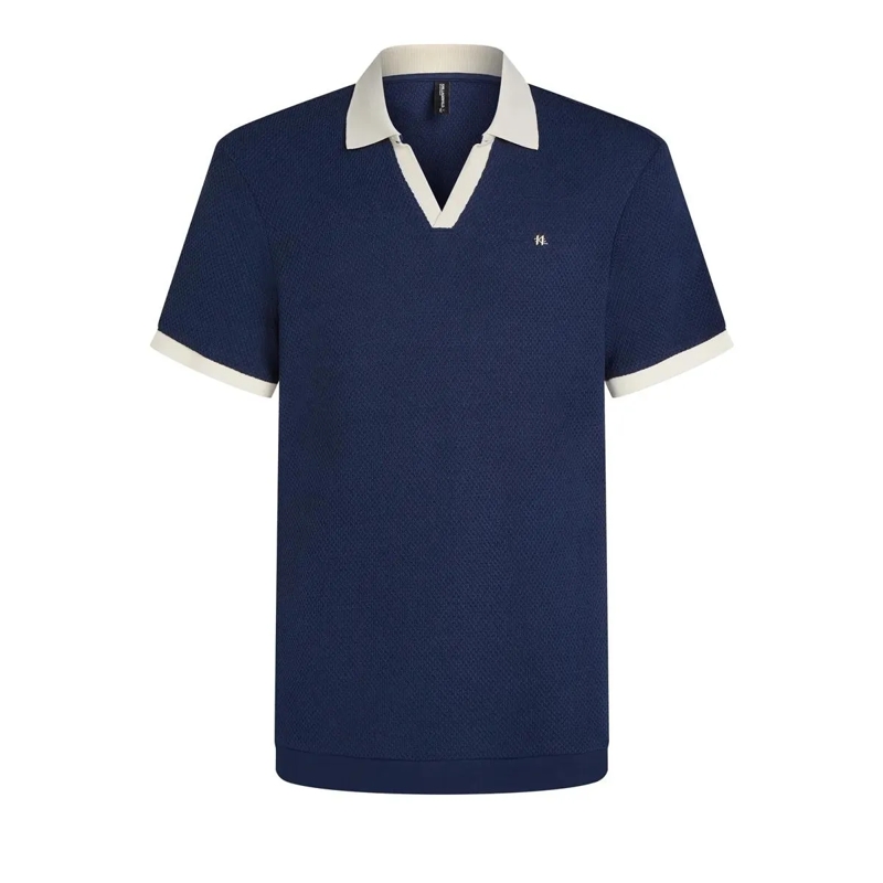 Karl Lagerfeld  Häkel-Polo Shirt mit Metall-Monogramm Poloshirt dunkel-blau