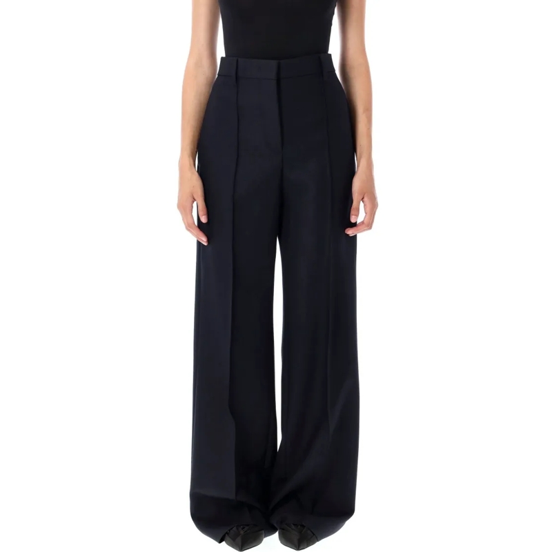 Prada  Wide-Leg Chevron Pattern Wool Pants With Tailored  Black