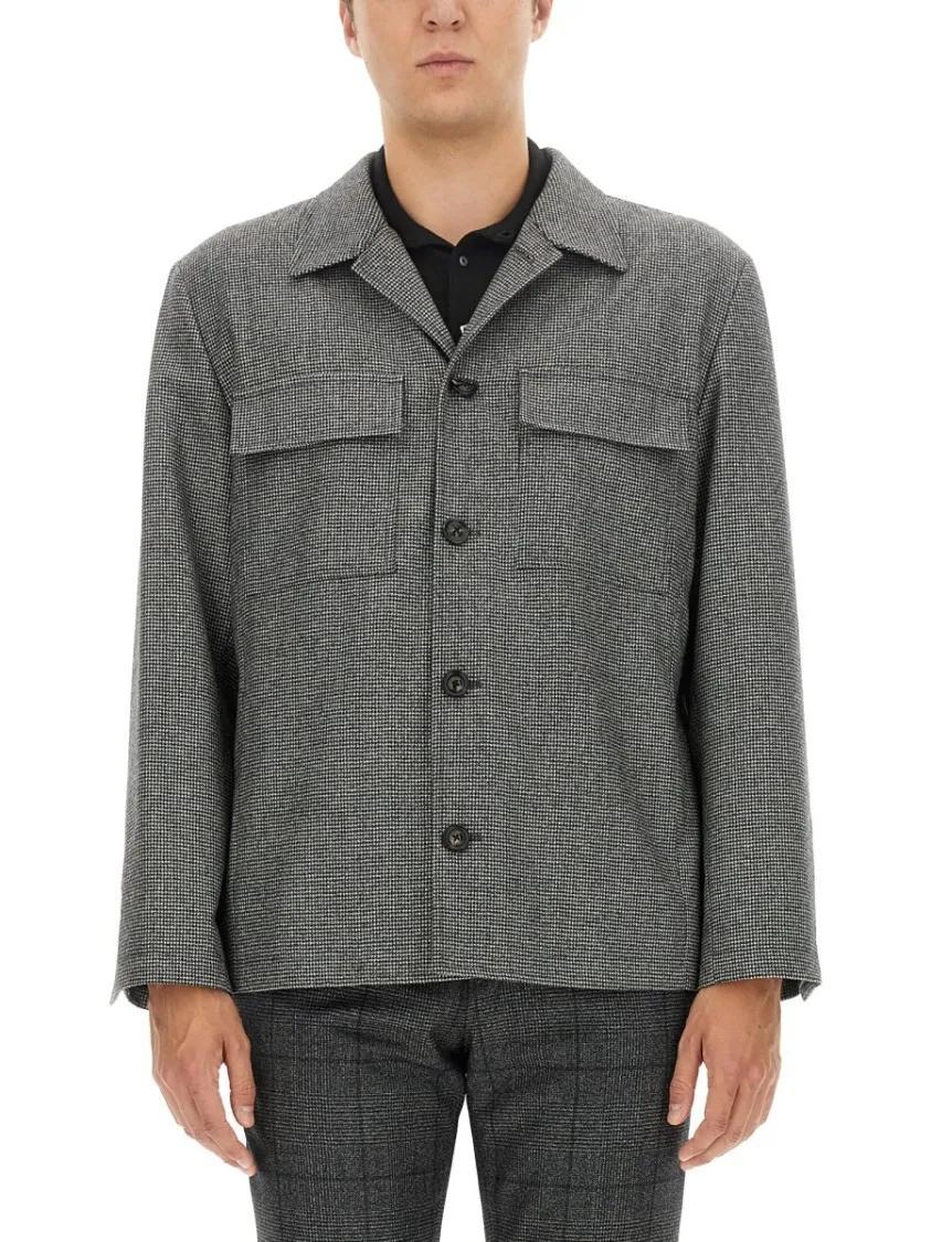 Thumbnail - Lardini - Grey Wool Shirt With Classic Collar - Größe L - grau