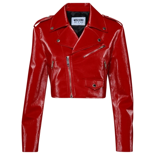 Moschino Übergangsjacke Red Cotton Blend Biker Jacket Red