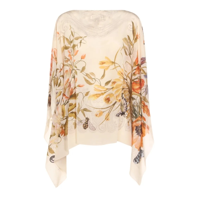 Etro Tuniek/Kaftan Asymmetrical Hem Floral Print Top Neutrals