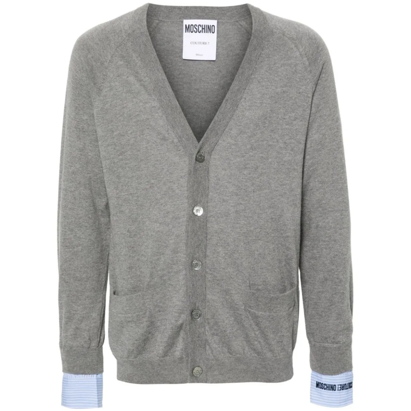 Moschino Vest Layered Cotton-Cashmere Knit Cardigan Grey