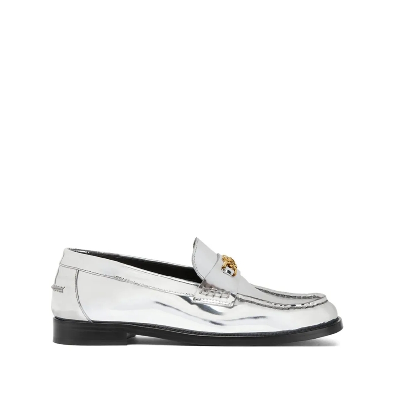 Versace Balletschoenen Silver-Tone Lambskin Flats With Medusa Plaque White