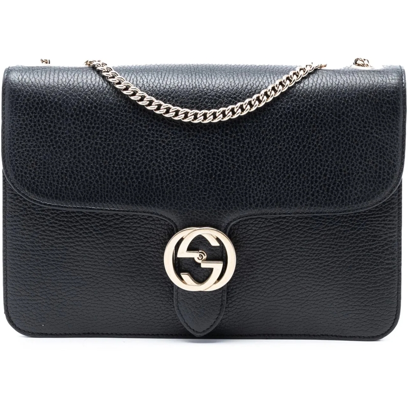 Gucci Schultertasche Medium Dollar Calfskin Interlocking G Crossbody schwarz