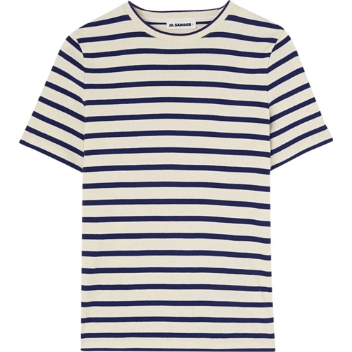 Jil Sander T-Shirts Striped T-shirt Cream White/navy blau