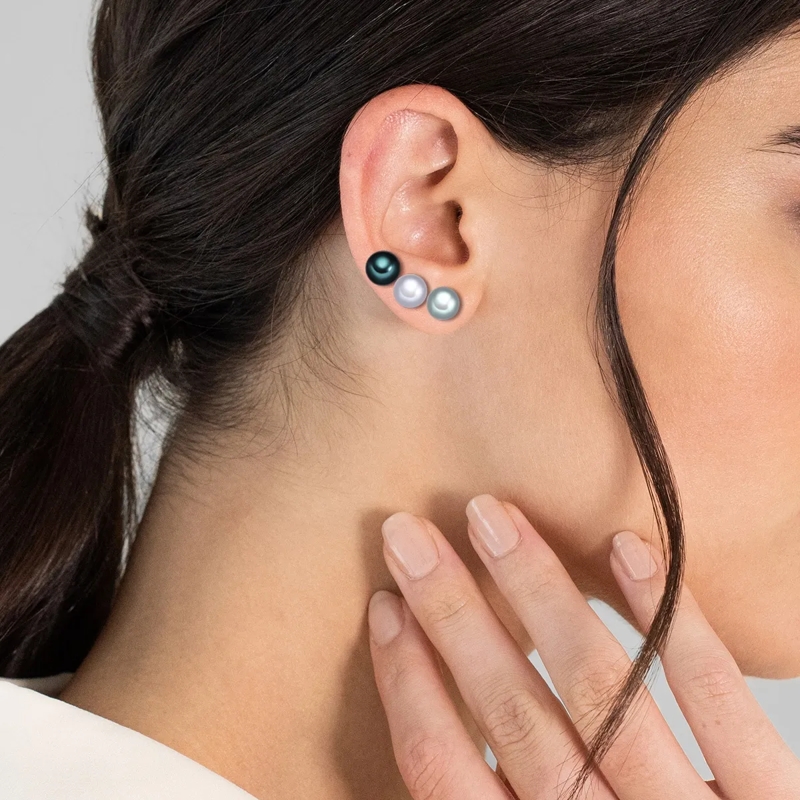 Valero Pearls Ohrstecker Sterling Silber Perlen-Ohrstecker Süßwasser-Zuchtp grau(Image 2)