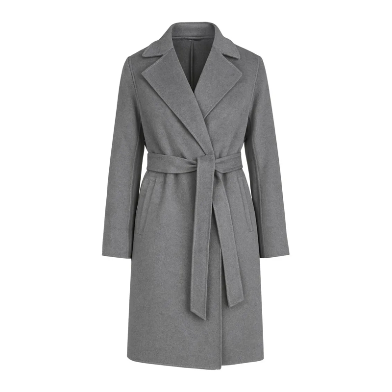 Max Mara Overgangsmantel Midi Wrap Coat In Virgin Wool Grey