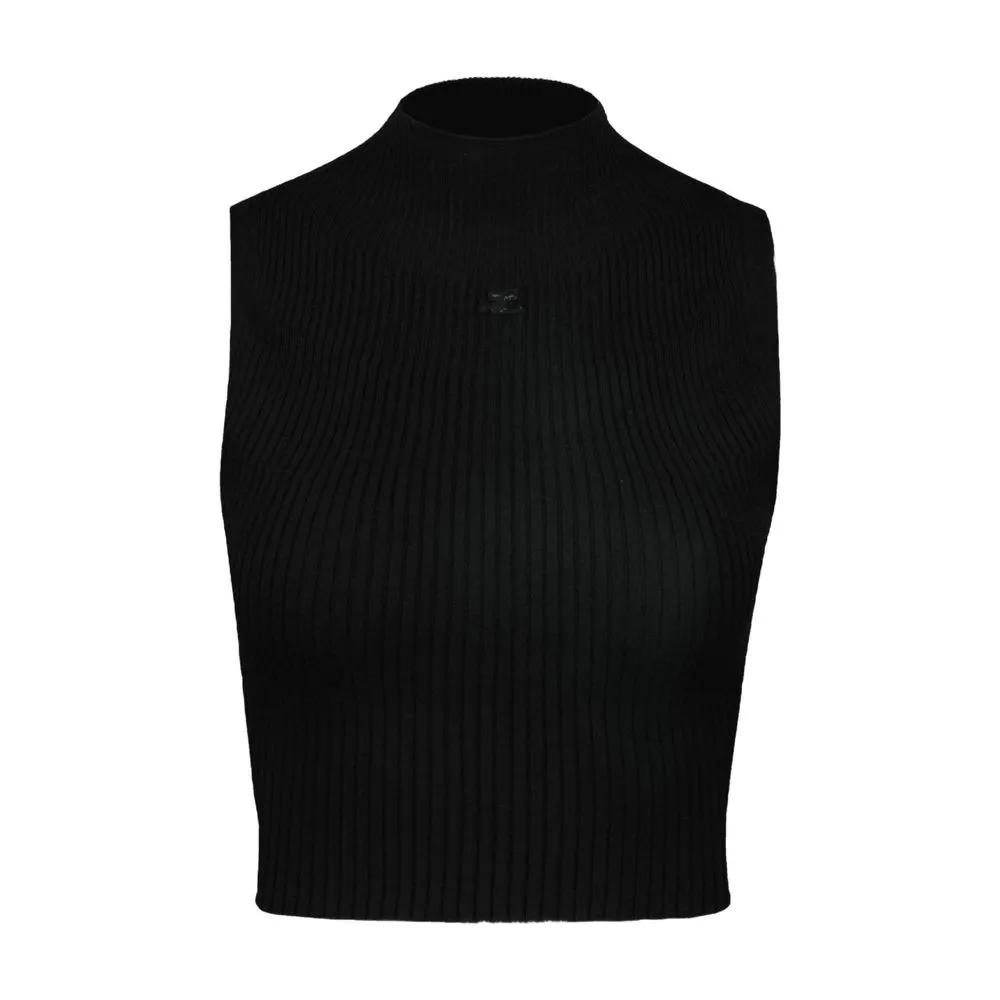Thumbnail - Courrèges - Mockneck T-Shirt - Cotton - Black - Größe S - schwarz