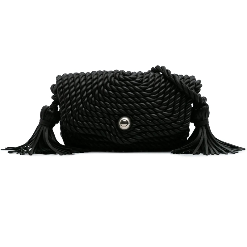 Bottega Veneta Schultertasche Lambskin Torchon Classic Tasseled Twisted Crossbod schwarz