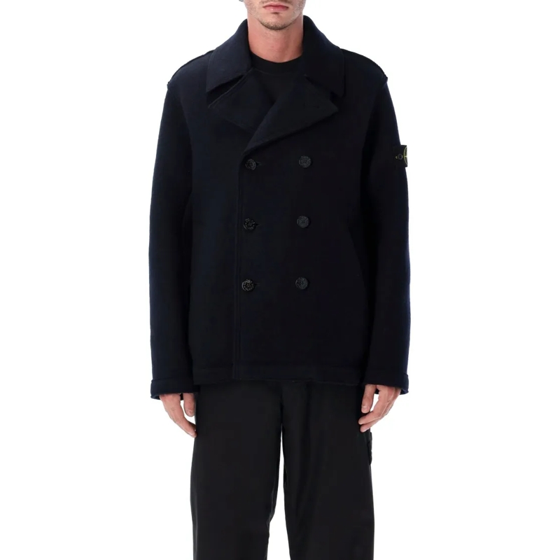 Stone Island Übergangsmantel Oversized Double-Breasted Rws Wool Coat Blue