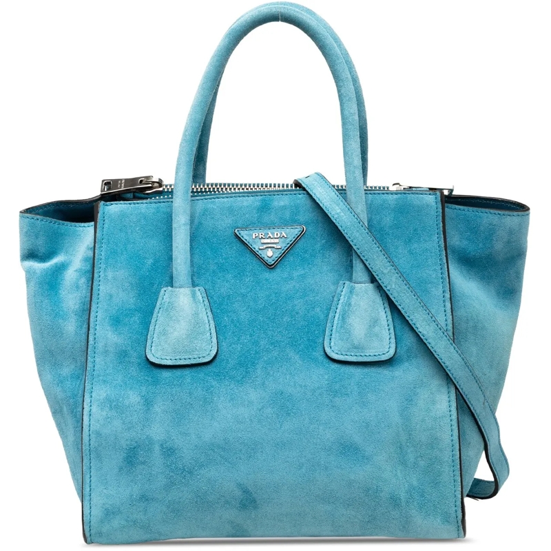 Prada Schultertasche Small Scamosciato Twin Pocket Satchel blau