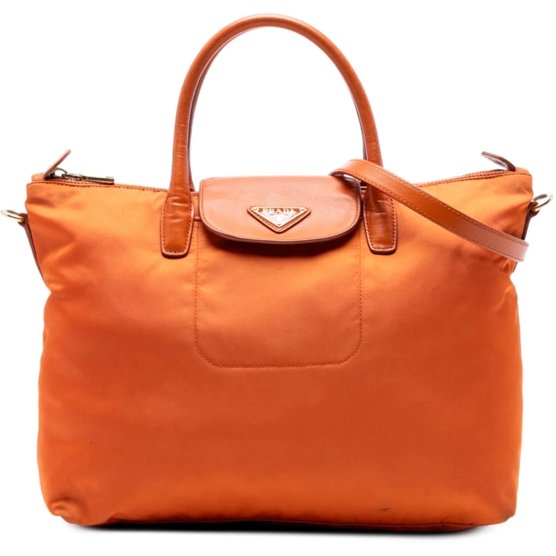 Prada Sac à bandoulière Saffiano Trimmed Tessuto Satchel orange