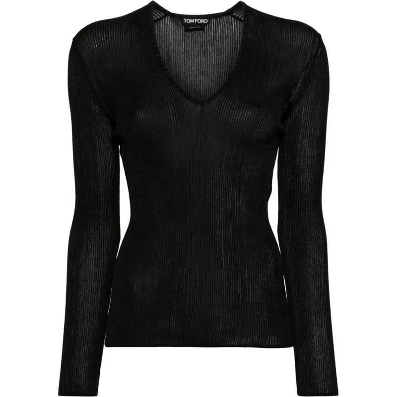 Tom Ford T-shirt Tom Ford Sheer Fine-Ribbed Top schwarz