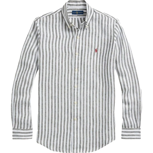 Ralph Lauren Polohemd stripe-pattern linen shirt grau