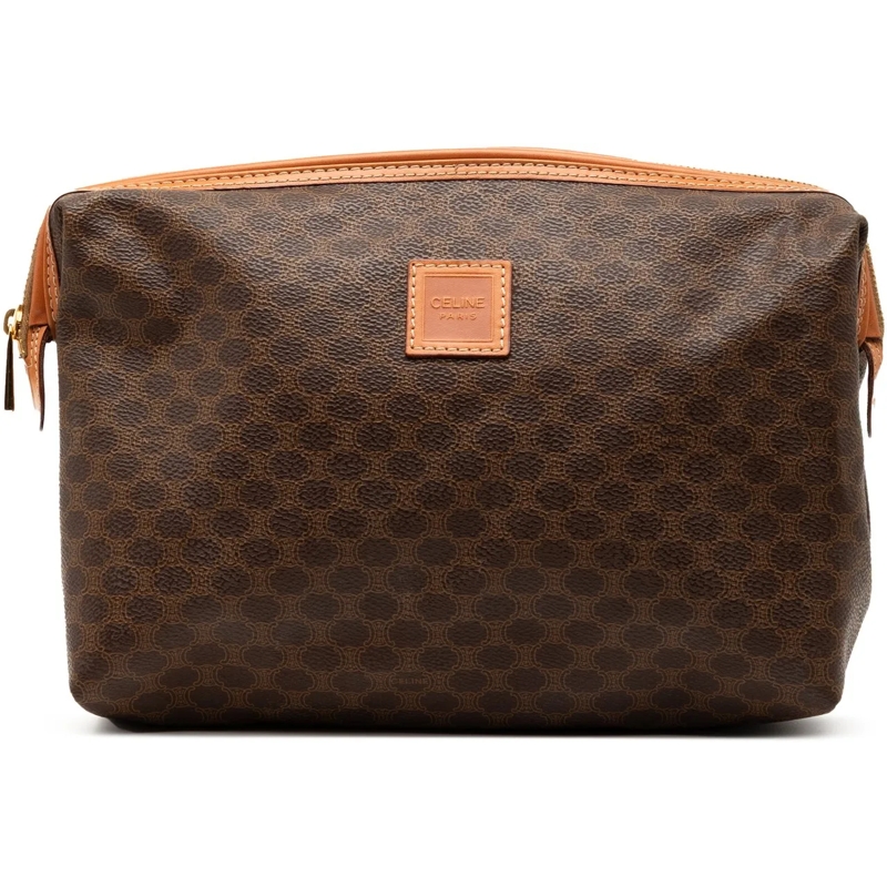 Celine Clutch Macadam Coated Canvas Cosmetic Pouch braun