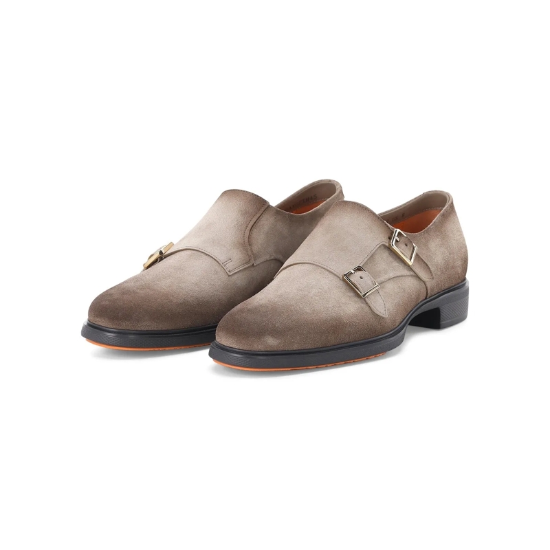 Santoni Schnürschuhe Doppel-Monkstraps aus Veloursleder braun