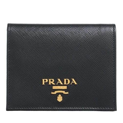 Prada Bi-Fold Portemonnee Simple Wallet Flat Saffiano Logo Lettering Black