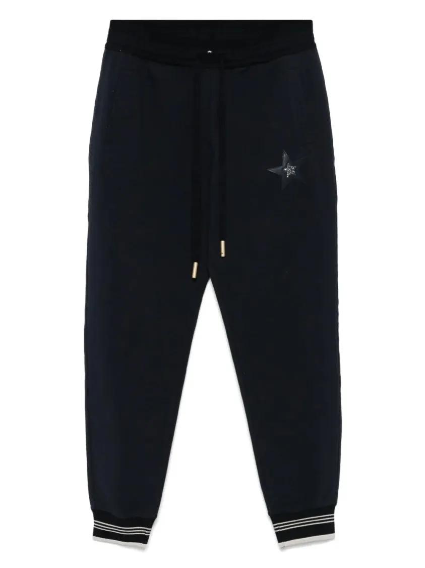 Thumbnail - Lorena Antoniazzi - Black Star-Appliqué Track Trousers - Größe 38 - schwarz