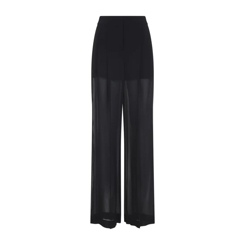 Alberta Ferretti  High-Waisted Silk Pants With Sheer Overlay Black