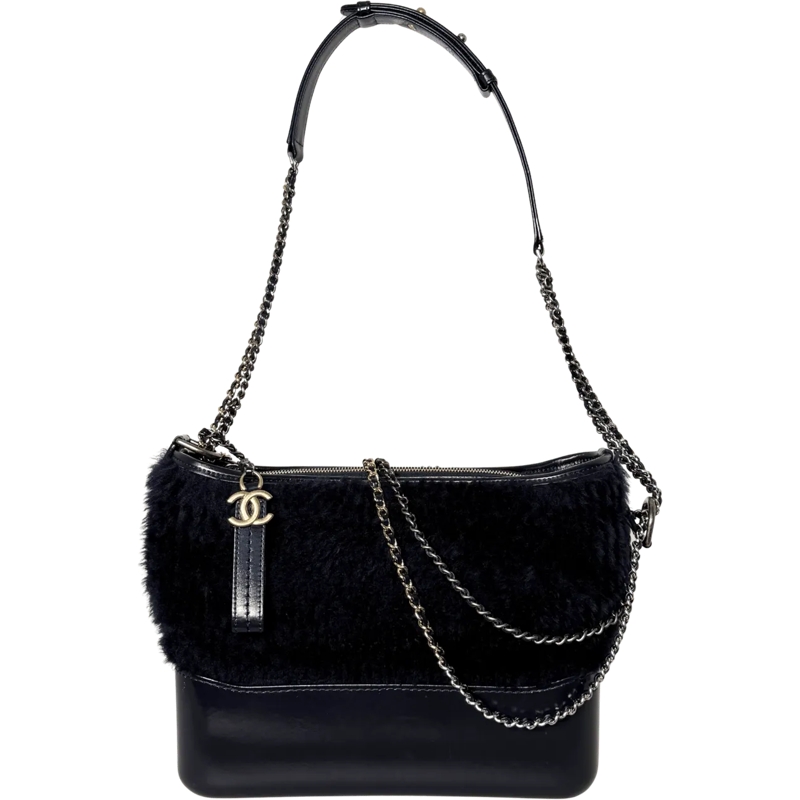 Chanel Schultertasche Chanel Gabrielle Hobo Bag klein Shearling Dunkelbl blau