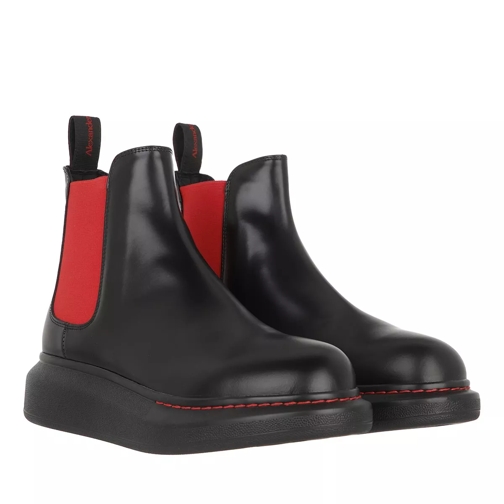 Alexander McQueen Chelsea Boots Leather Black Red Stivale Chelsea