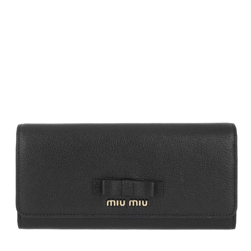 Miu Miu Madras Wallet With Bow Leather Black Portemonnaie mit Überschlag