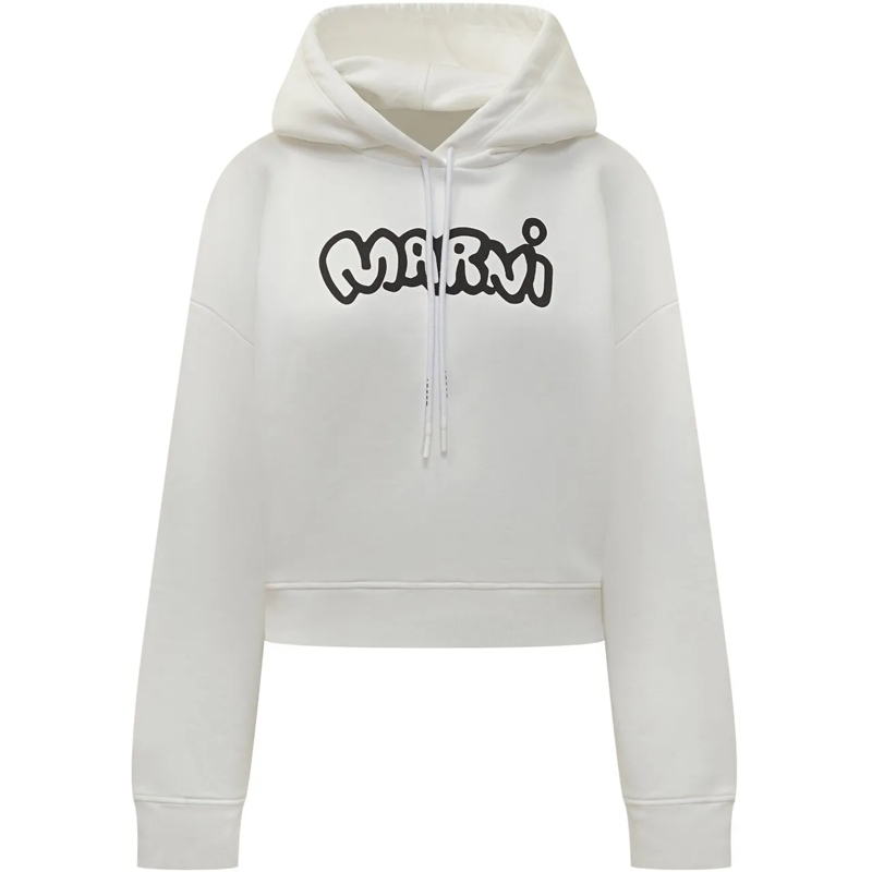 Marni Gilet Felpa con Cappuccio Marni Logo Bianco weiß