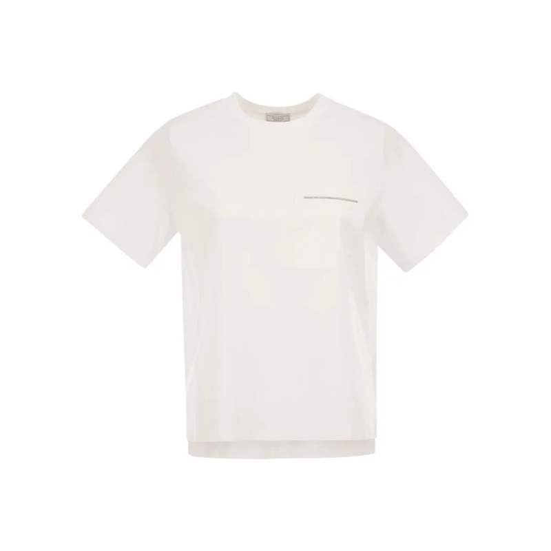Peserico T-shirt Stretch Cotton T-Shirt With Pocket White
