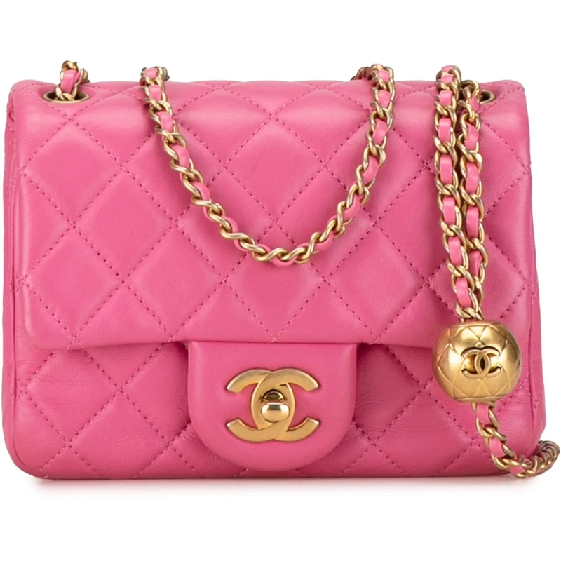 Chanel Sac à bandoulière Mini Square Classic Lambskin Pearl Crush Single Fl rose