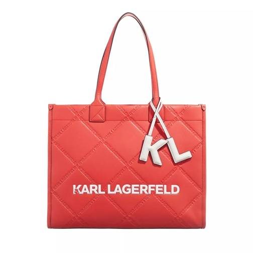 Karl Lagerfeld Skuare Embossed Lg Tote Poppy Red Rymlig shoppingväska