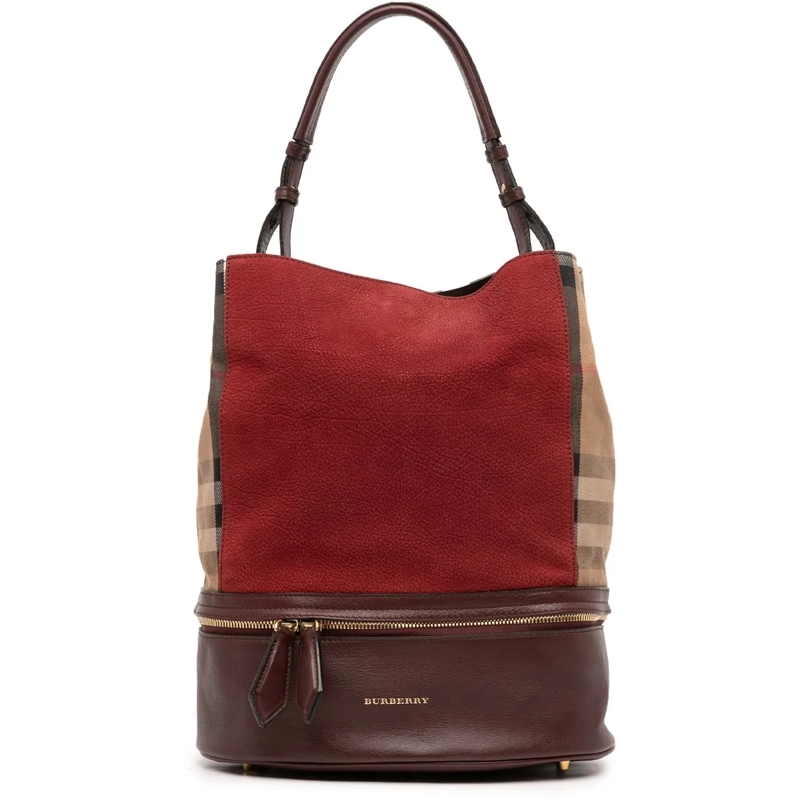Burberry Sac à bandoulière Nubuck and House Check Canvas Beckett Bucket Bag rot