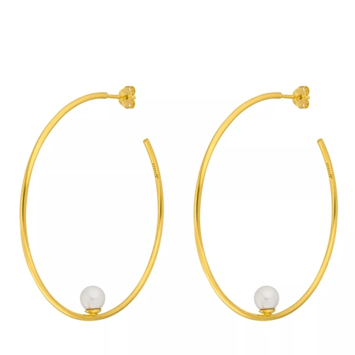 Leaf Hoops Circle with Pearl Yellow Gold Creole