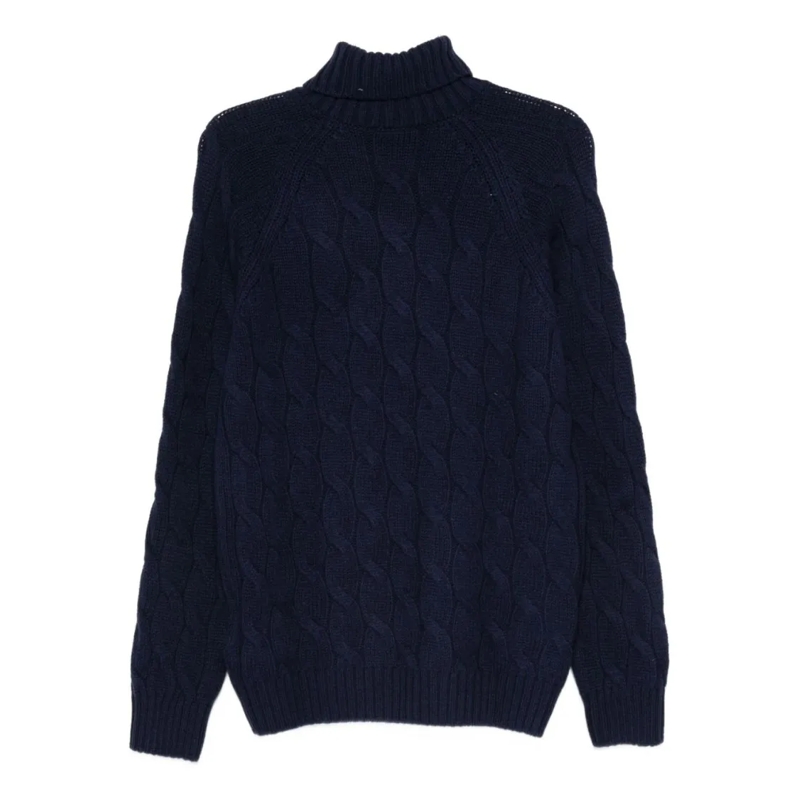 Fay Pull Navy Blue Cable Knit Sweater Blue