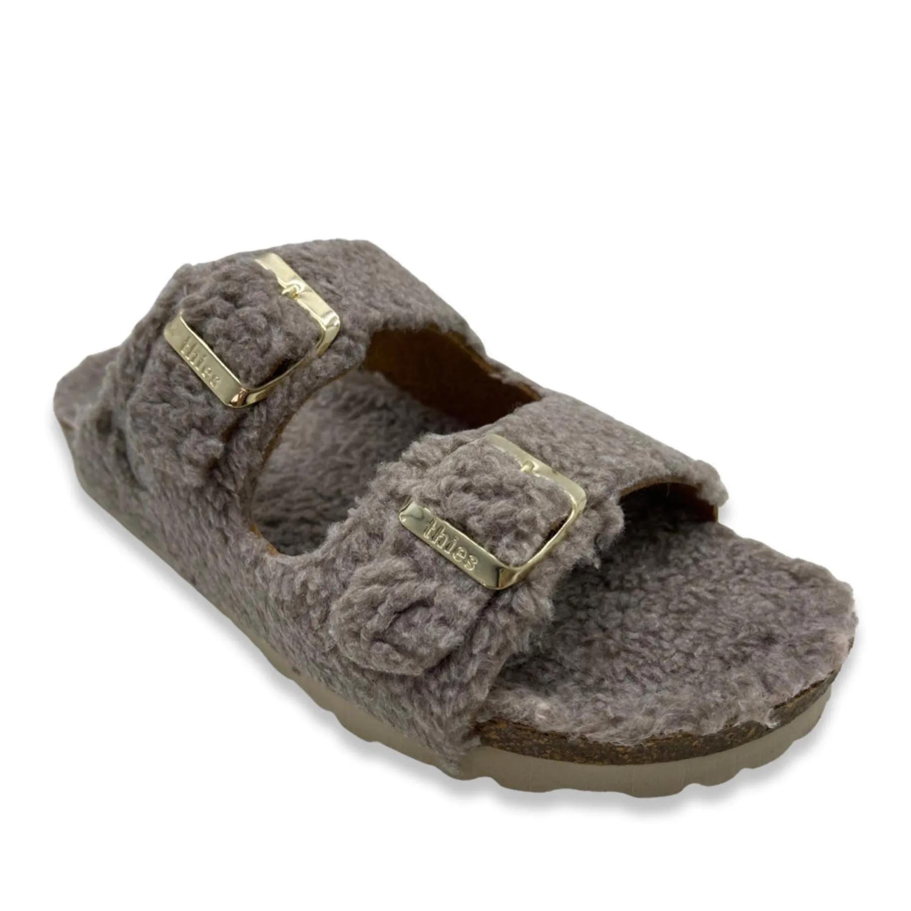 thies Sneakers - thies 1856 ® Eco Teddy Sandal vegan taupe (W/X) - Gr. 41 (EU) - in Taupe - für Damen